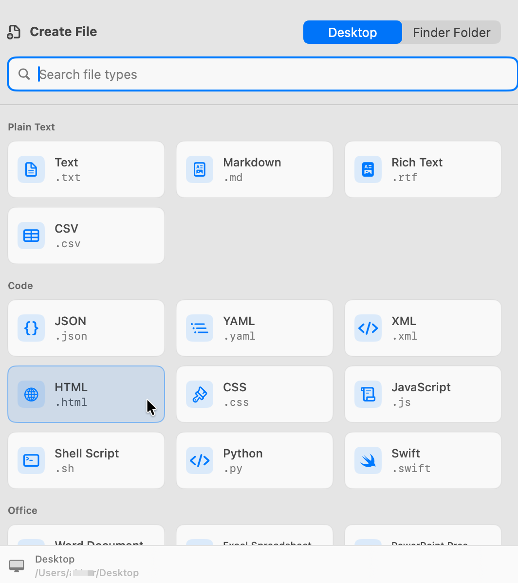 CreateFiles+ app window for New Text File on Mac - Create Blank .txt Files Faster